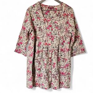 April Cornell Medium Floral Tunic Mini Dress Boho Cottagecore Vintage Style